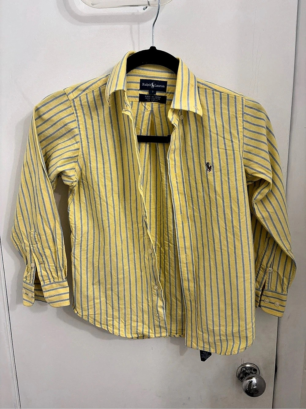 Ralph Lauren Boys Striped Cotton Oxford Shirt Yellow & Blue Size 7